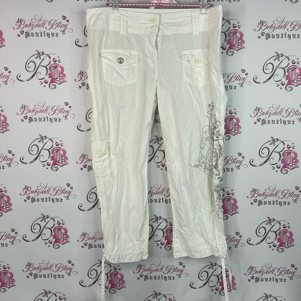 Armor jeans capri white cargo tattoo style design on leg silver White Design